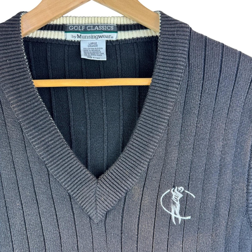 Vintage Munsingwear Golf Classics Mens Large Brown Ribbed Cotton Sweater Vest - Picture 2 of 7